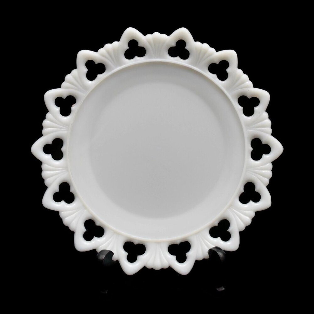 Vintage Kemple Milk Glass Serving Plate Dish Reticulated Edge Lace Edge 9.5 in
